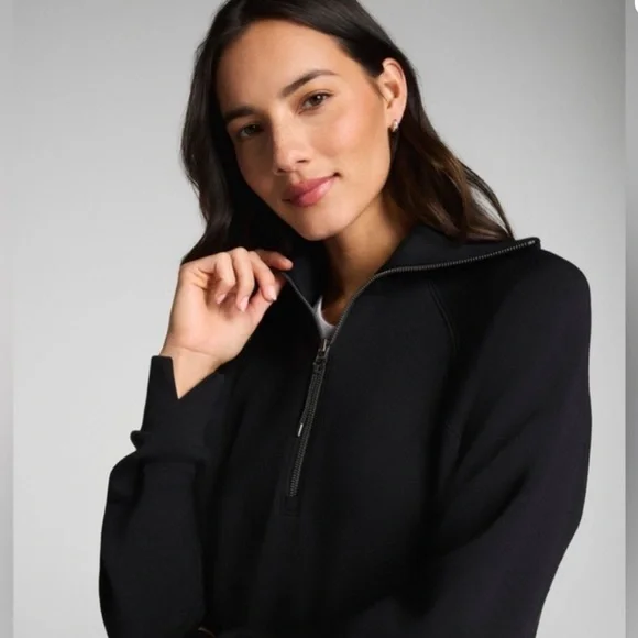 SPANX Air Essentials Quarter Zip Pullover Sweatshirt Black Size Medium - Picture 4 of 8